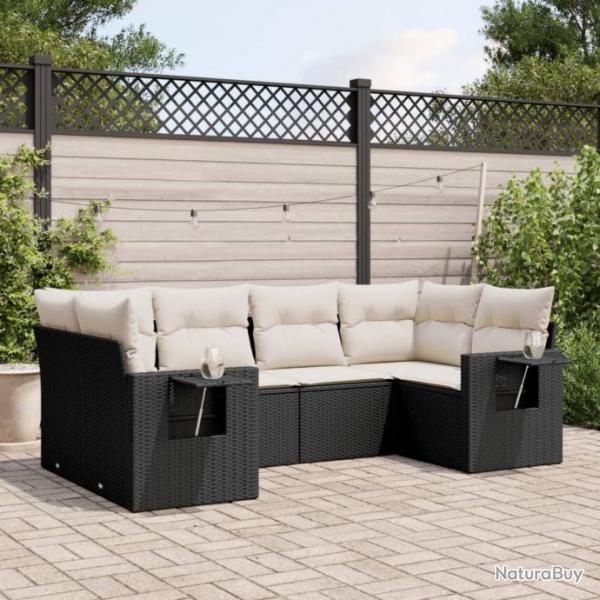 Salon de jardin 6 pcs avec coussins noir rsine tresse