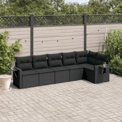 Salon de jardin 6 pcs avec coussins noir résine tressée