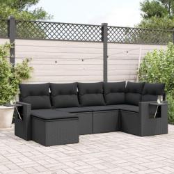 Salon de jardin 6 pcs avec coussins noir résine tressée