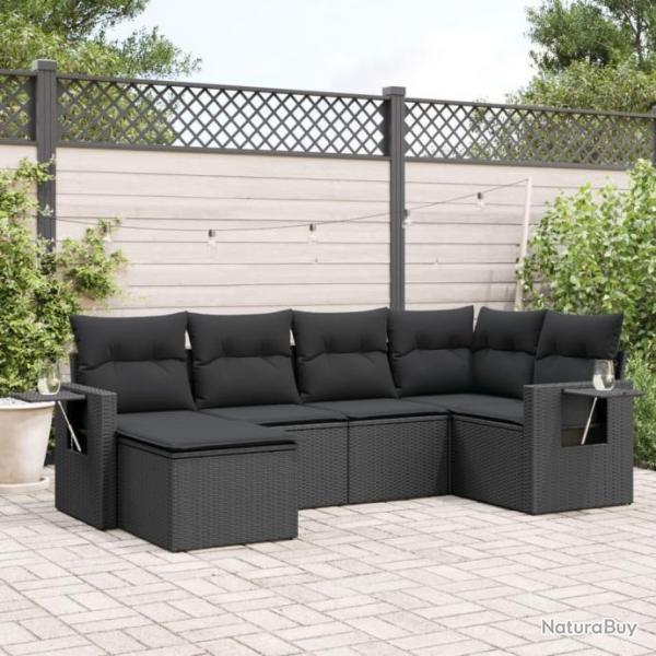 Salon de jardin 6 pcs avec coussins noir rsine tresse