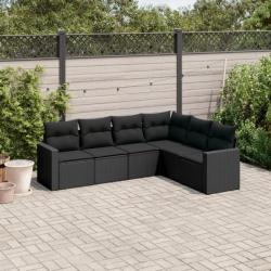 Salon de jardin 6 pcs avec coussins noir résine tressée