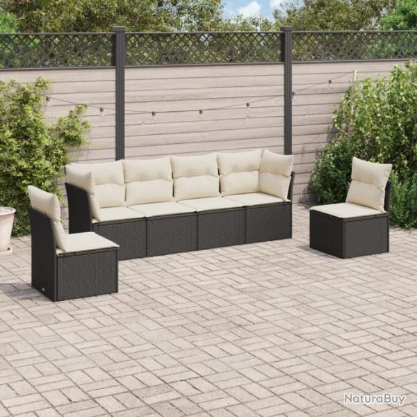 Salon de jardin 6 pcs avec coussins noir rsine tresse