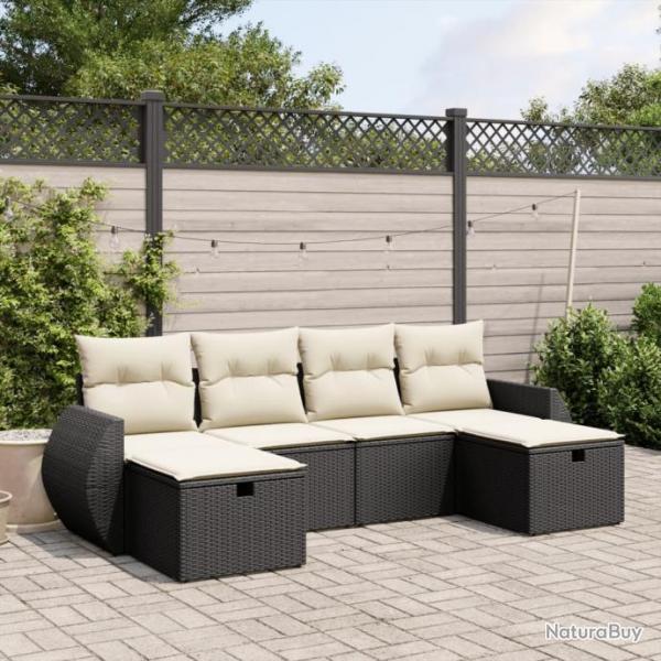 Salon de jardin 6 pcs avec coussins noir rsine tresse