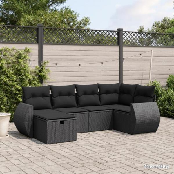 Salon de jardin 6 pcs avec coussins noir rsine tresse