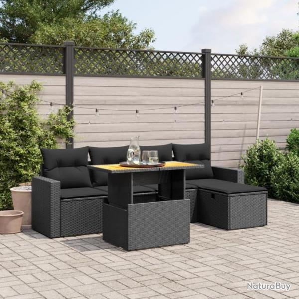 Salon de jardin 6 pcs avec coussins noir rsine tresse