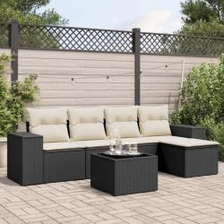 Salon de jardin 6 pcs avec coussins noir résine tressée