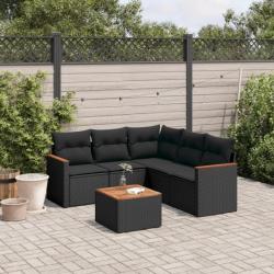 Salon de jardin 6 pcs avec coussins noir résine tressée