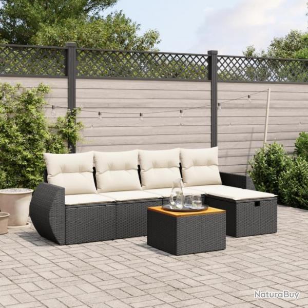 Salon de jardin 6 pcs avec coussins noir rsine tresse