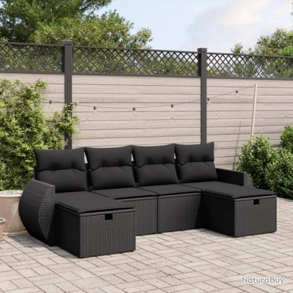 Salon de jardin 6 pcs avec coussins noir rsine tresse