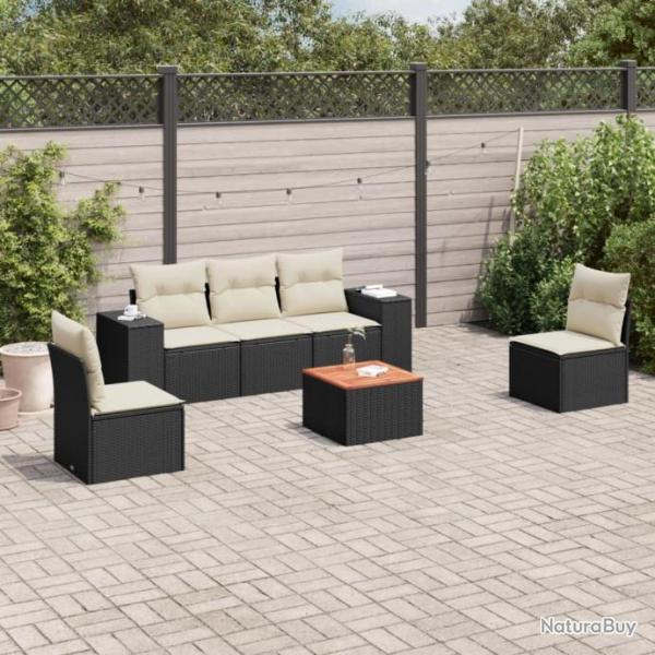 Salon de jardin 6 pcs avec coussins noir rsine tresse