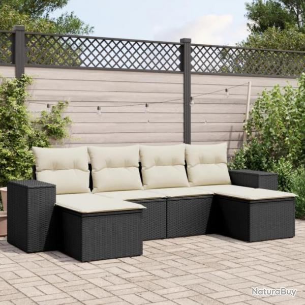 Salon de jardin 6 pcs avec coussins noir rsine tresse