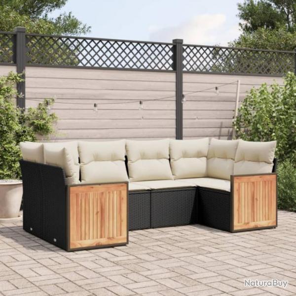 Salon de jardin 6 pcs avec coussins noir rsine tresse