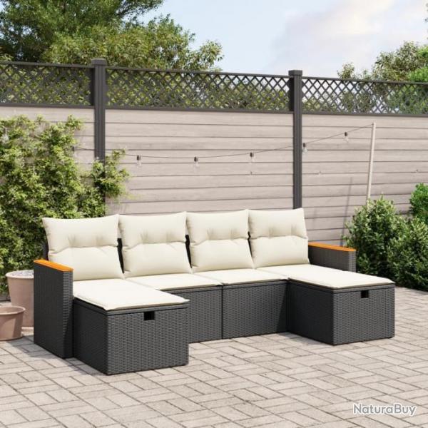 Salon de jardin 6 pcs avec coussins noir rsine tresse