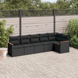 Salon de jardin 6 pcs avec coussins noir résine tressée