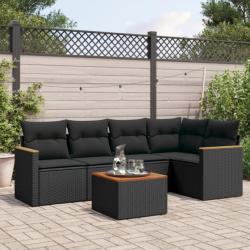 Salon de jardin 6 pcs avec coussins noir résine tressée