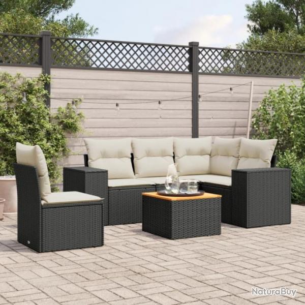 Salon de jardin 6 pcs avec coussins noir rsine tresse