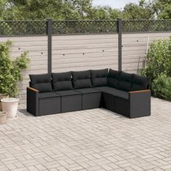 Salon de jardin 6 pcs avec coussins noir résine tressée