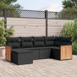 Salon de jardin 6 pcs avec coussins noir résine tressée