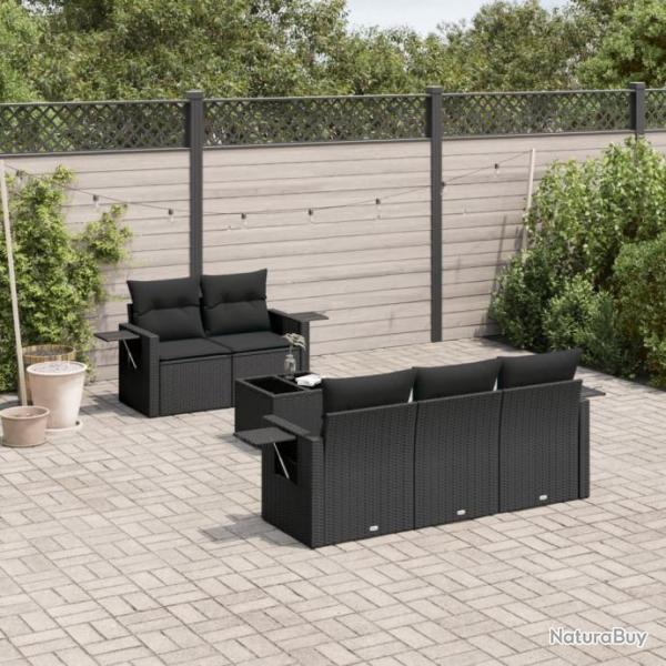 Salon de jardin 6 pcs avec coussins noir rsine tresse