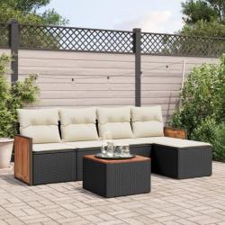 Salon de jardin 6 pcs avec coussins noir résine tressée