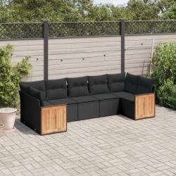 Salon de jardin 7 pcs avec coussins noir résine tressée