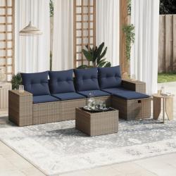 Salon de jardin 6 pcs avec coussins gris résine tressée