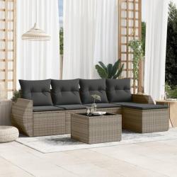 Salon de jardin 6 pcs avec coussins gris résine tressée