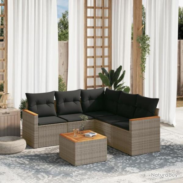 Salon de jardin 6 pcs avec coussins gris rsine tresse