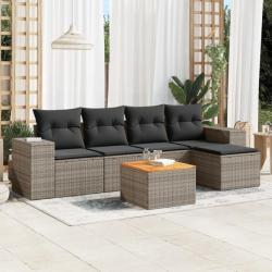 Salon de jardin 6 pcs avec coussins gris résine tressée