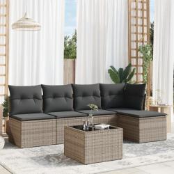 Salon de jardin 6 pcs avec coussins gris résine tressée