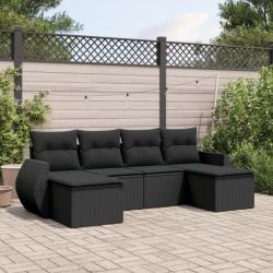 Salon de jardin 6 pcs avec coussins noir résine tressée