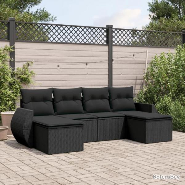 Salon de jardin 6 pcs avec coussins noir rsine tresse