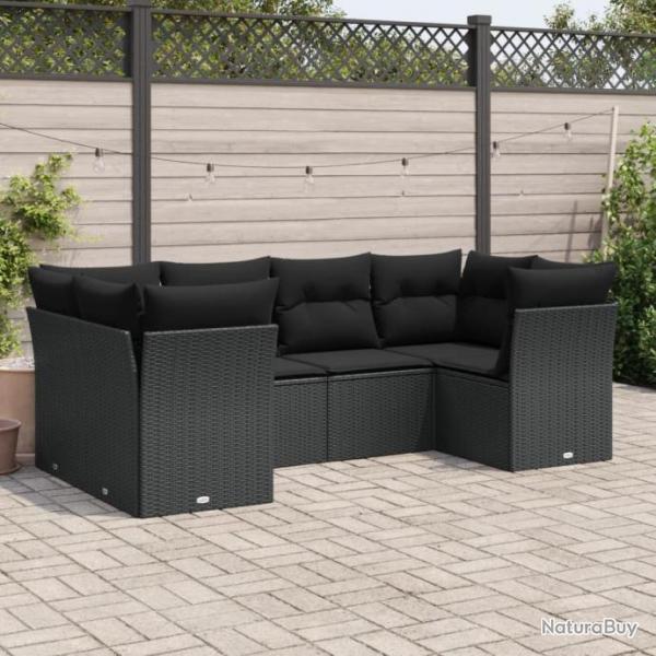 Salon de jardin 6 pcs avec coussins noir rsine tresse