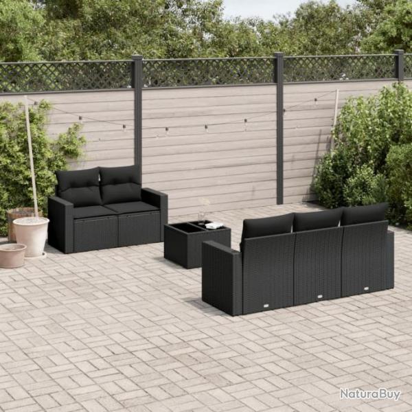 Salon de jardin 6 pcs avec coussins noir rsine tresse