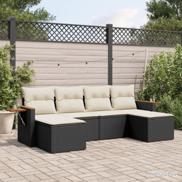 Salon de jardin 6 pcs avec coussins noir rsine tresse