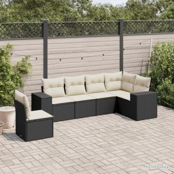 Salon de jardin 6 pcs avec coussins noir rsine tresse