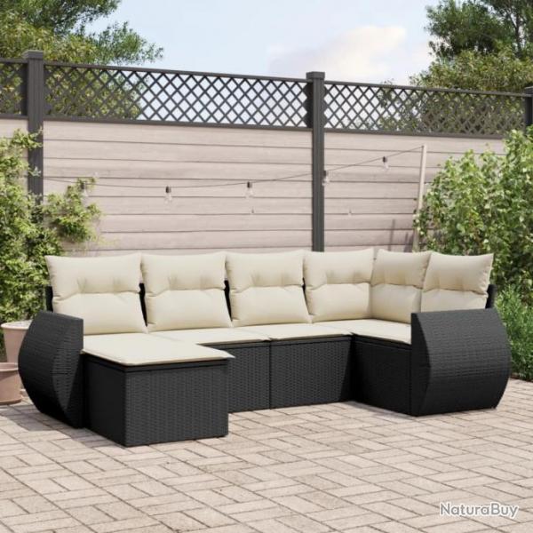 Salon de jardin 6 pcs avec coussins noir rsine tresse