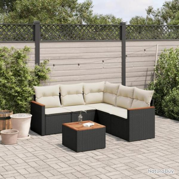 Salon de jardin 6 pcs avec coussins noir rsine tresse