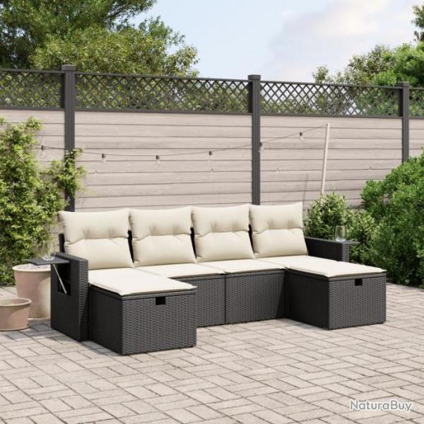 Salon de jardin 6 pcs avec coussins noir rsine tresse