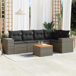 Salon de jardin 6 pcs avec coussins gris résine tressée