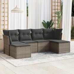 Salon de jardin 6 pcs avec coussins gris résine tressée