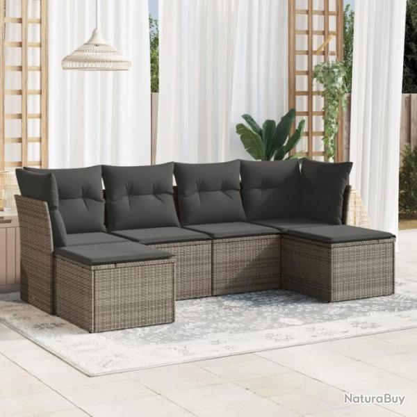 Salon de jardin 6 pcs avec coussins gris rsine tresse