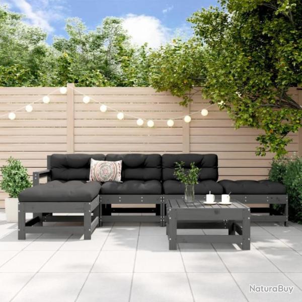 Salon de jardin 6 pcs Gris Bois de pin massif