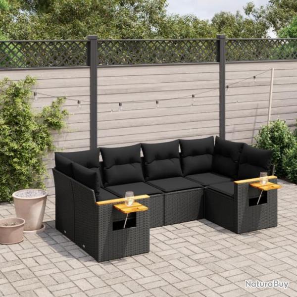 Salon de jardin 6 pcs avec coussins noir rsine tresse