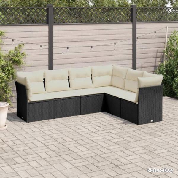 Salon de jardin 6 pcs avec coussins noir rsine tresse