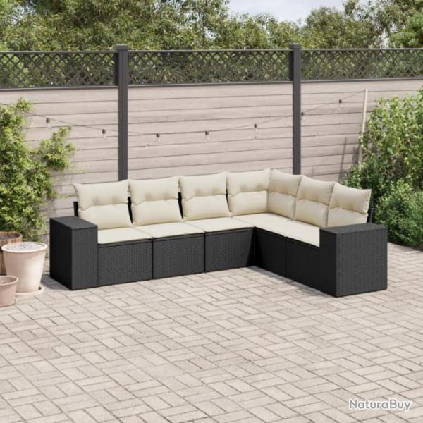 Salon de jardin 6 pcs avec coussins noir rsine tresse