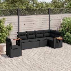 Salon de jardin 6 pcs avec coussins noir résine tressée