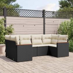 Salon de jardin 6 pcs avec coussins noir résine tressée