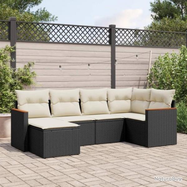 Salon de jardin 6 pcs avec coussins noir rsine tresse