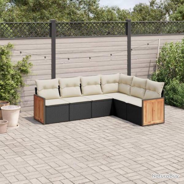 Salon de jardin 6 pcs avec coussins noir rsine tresse